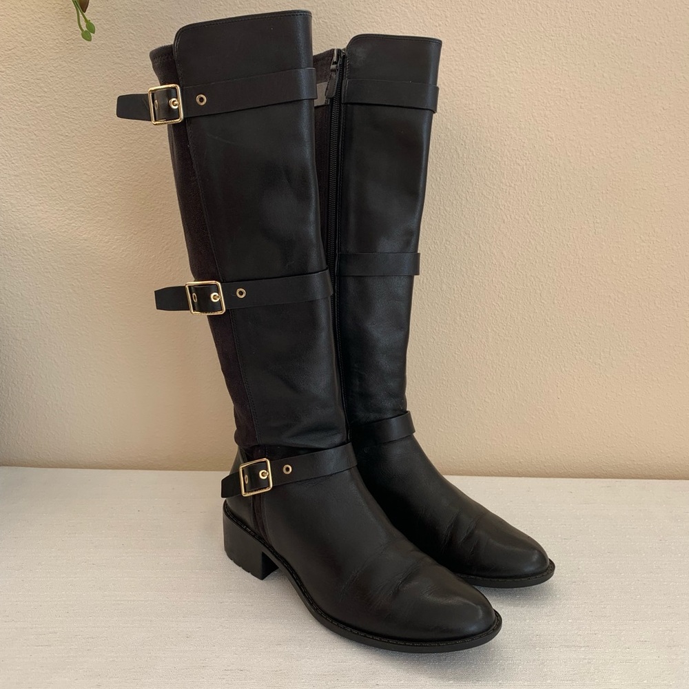 Cole Haan Salem Black Leather Triple Buckle Knee High Riding Boots Womans8.5B(M)
